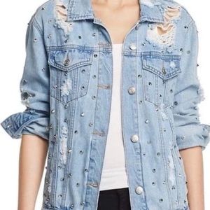 Sunset + Spring Distressed and Studded Denim Jacket